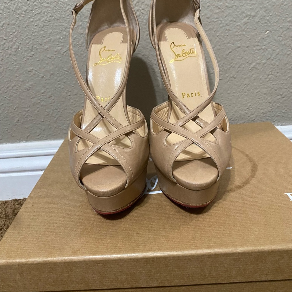Christian Louboutin Nude Strappy Platform Heels
